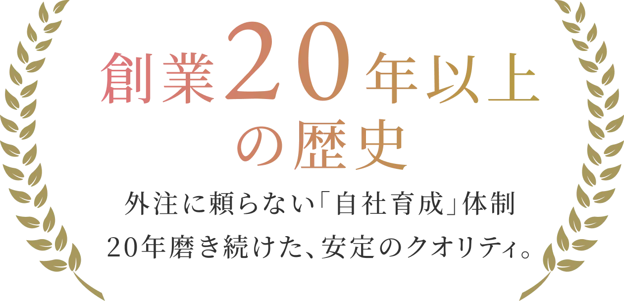創業20年以上の歴史 外注に頼らない「自社育成」体制 20年磨き続けた、安定のクオリティ。